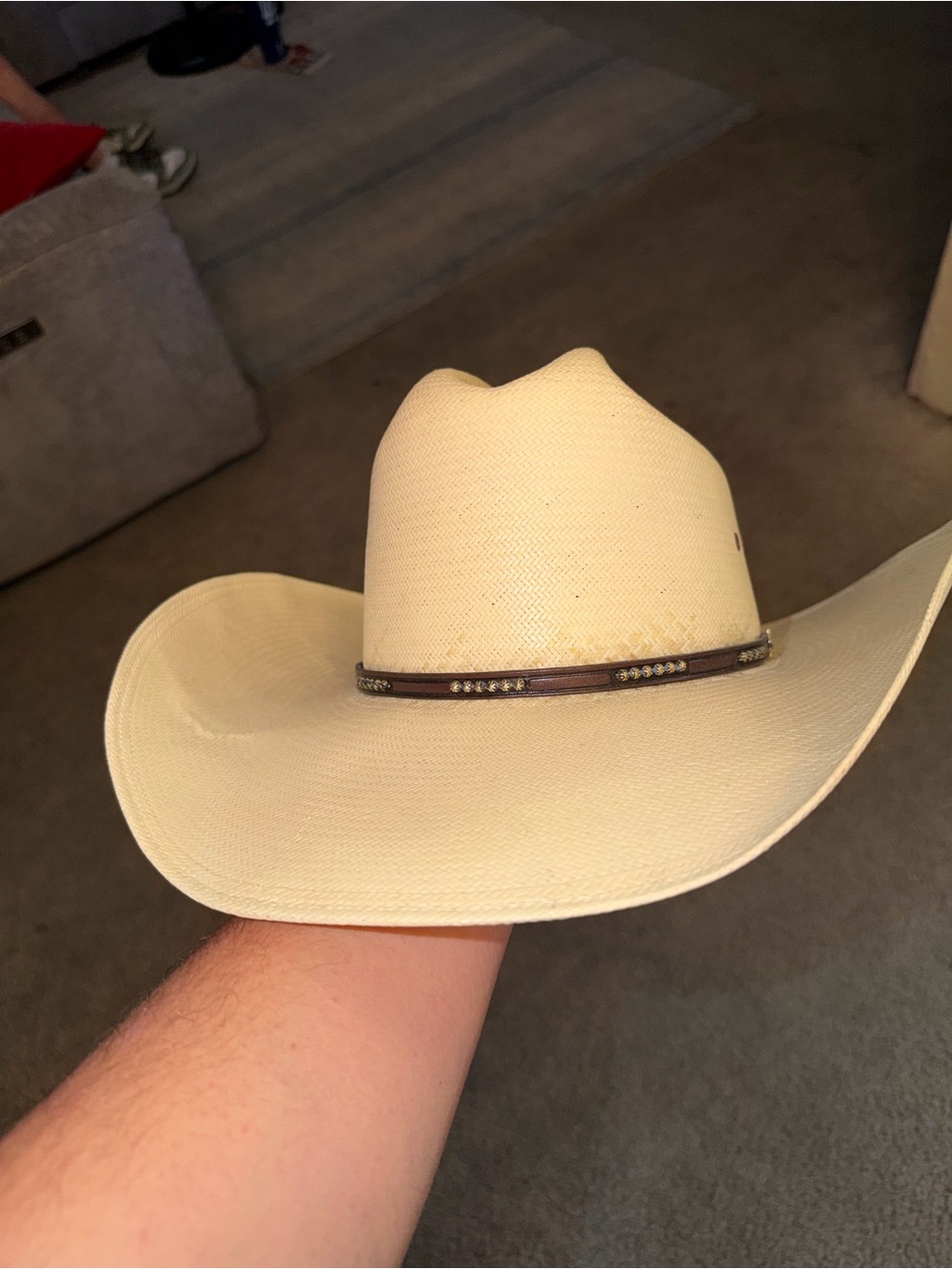 Stetson Cream Straw Cowboy Hat with Decorative Band